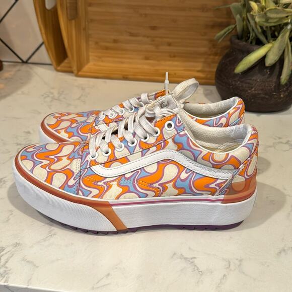 Vans Old Skool Stacked black light Activated Peace Sign Platform Sneakers 8.5 - Picture 1 of 8